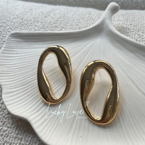 Irregular Gold Hoop Earrings Abstract Metal Earrings Modern Art Earrings Unique Statement Earrings Steel Earrings Brushed Gold