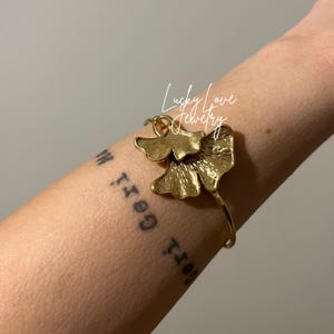Gold Leaf Bracelet: Hammered Brass Botanical Cuff