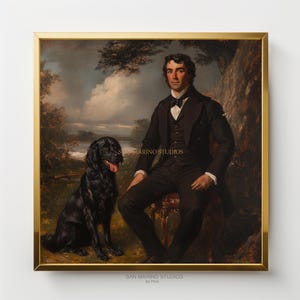 Colonial Gentleman and his Companion Dog | Painting | Printable | Digital | Art | Prints