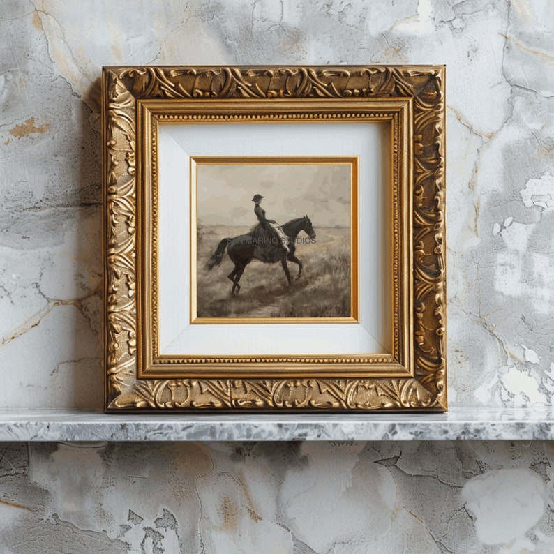 Victorian Woman Riding a Black Horse Moody Vintage Painting Digital Art ...