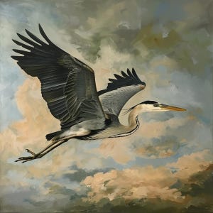 Vintage | Soaring Heron | Sunset | Cloudy | Digital | Art | Printable | Print | Painting