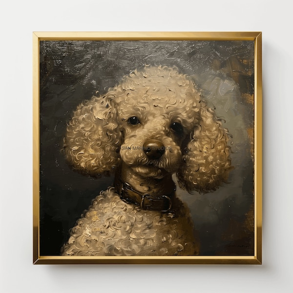 Poodle Cafe Au Lait Creme Small Dog Portrait Oil Painting Digital Art Print