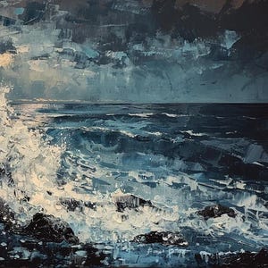 Dark Blue | Rough Ocean | Landscape | Painting | Digital | Printable | Art |
