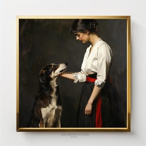 Colonial Woman | Companion dog | Red Sash  | Painting | Printable | Digital | Art | Prints