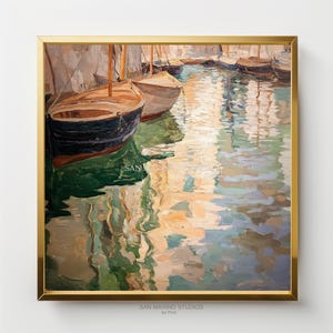 The Canal  | Boat Harbor | Antique | Dreamy | Cloudy | Digital | Art | Printable | Print | Painting