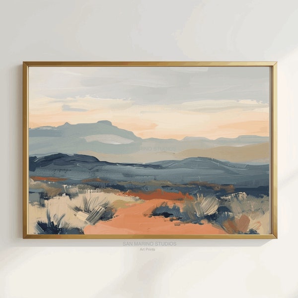 Dreamy Mid Century Desert Vintage Landscape Oil Painting Digital Art print