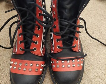 Dr. Martens 1460 Stud Black Red White Leather Women's Boots