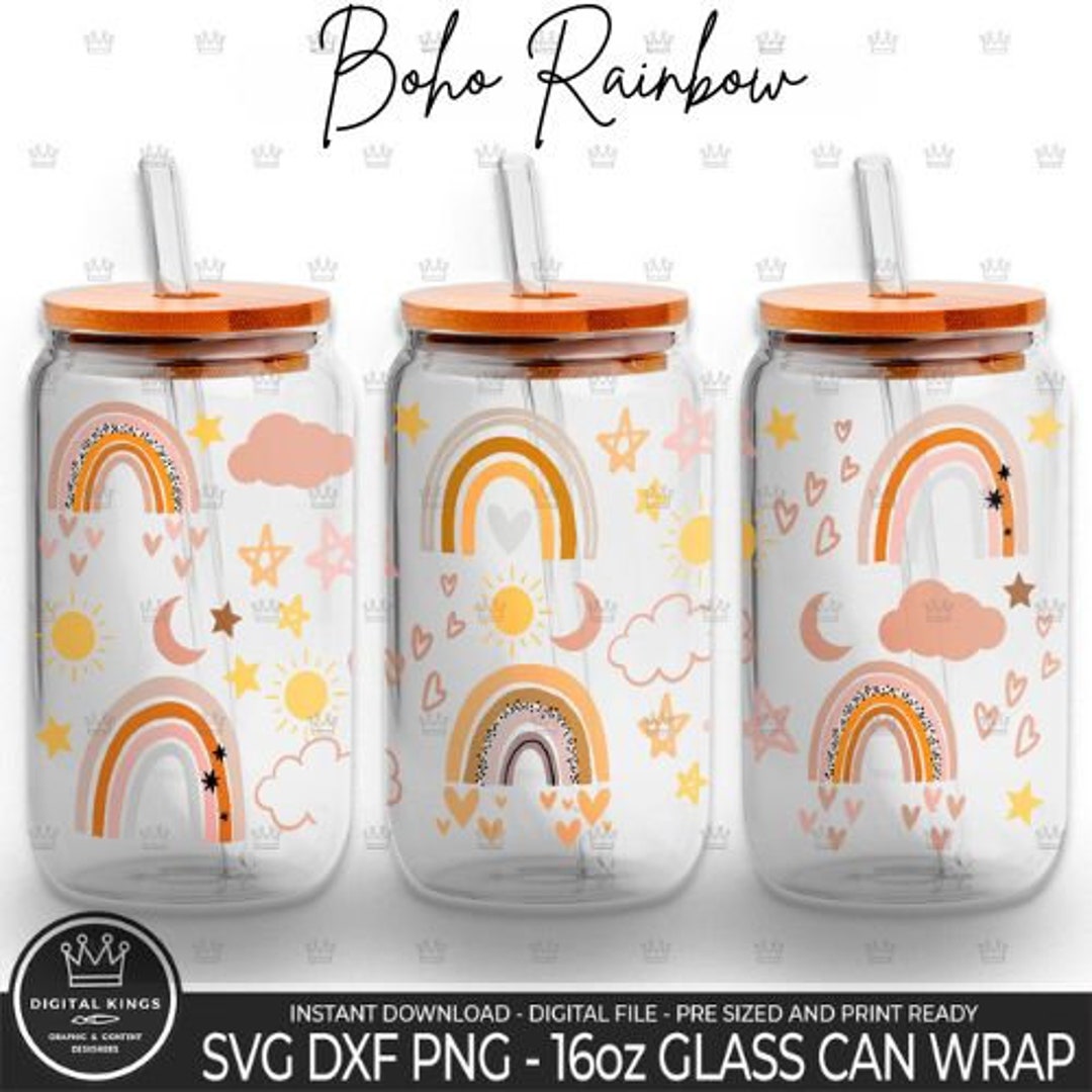 BOHO RAINBOW Wrap Svg Libbey 16oz Glass Can Rainbow Glass Can File Boho ...
