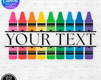 DIY CRAYON SCHOOL Monogram Easy editable text template for Canva Free version friendly Customize Personalize from keyboard Birthday Tshirt