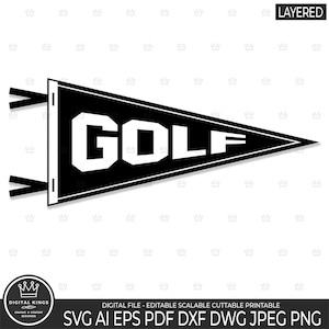 GOLF wimpel SVG digitaal bestand golf vlag clipart golf banner gesneden bestand golf fan sport vintage driehoek middelbare school college golfclub vlag