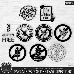GLUTENvrije SVG-bundel glutenvrij LOGO pack svg coeliakie Clipart Dxf Png Jpg Pdf Cricut silhouet digitaal vectorbestand commercieel gebruik 001