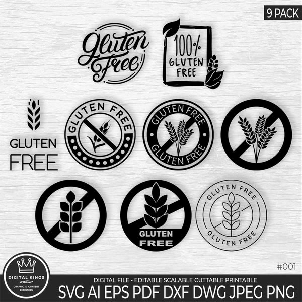 GLUTEN free SVG bundle Gluten free LOGO pack svg Celiac Clipart Dxf Png Jpg Pdf Cricut Silhouette digital vector file Commercial Use 001