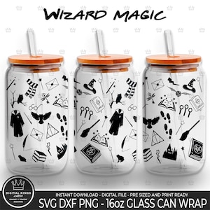 MAGIC Wrap Svg Libbey 16oz glas kan MAGIC Wizard Glass Can-bestand Wizard sublimatie Spell patroon WIZARD Wang koffiekopje heks Png Svg Dxf