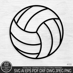 May include: Black and white outline of a volleyball. The volleyball is a circle with a black outline and a pattern of intersecting lines.