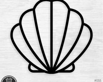 May include: A black line art graphic of a scallop shell with a rounded top and radiating vertical ridges. The design is presented as a digital file with text at the bottom reading DIGITAL FILE - EDITABLE SCALABLE CUTTABLE PRINTABLE SVG AI EPS PDF DXF DWG JPEG PNG #055.