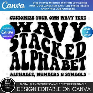 Lettres ONDULÉES pour CANVA Créez votre texte modifiable par glisser-déposer sur Canva Lettres groovy conviviales gratuites Didacticiel vidéo de l'alphabet ondulé empilé