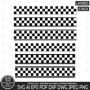 6 RACING strepen SVG-bundel Racing strepen gelaagde en naadloze zwart-wit geruit patroon racewagen vlag Svg retro racebaanlijn
