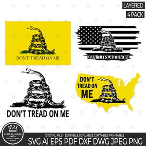 Don&#39;t Tread On Me Flag layered Flags Pack SVG, Gadsden Snake American Flag DTOM Digital SVG Don&#39;t Tread On Me snake Cricut Rattlesnake dxf