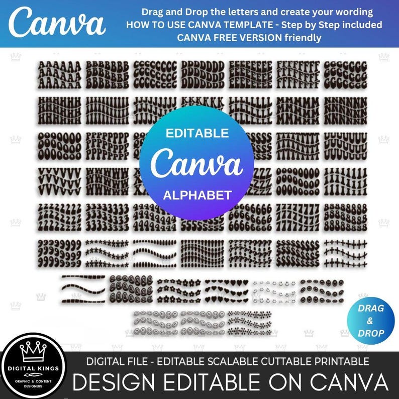 WAVY Letters for CANVA Create Your Wording Drag and Drop Editable on ...