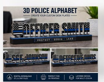 3D Police Alphabet STL 3MF | Thin Blue Line Letters & Numbers | 3D Print File for Bambu Studio | Custom Name Badge Font | STL Bundle