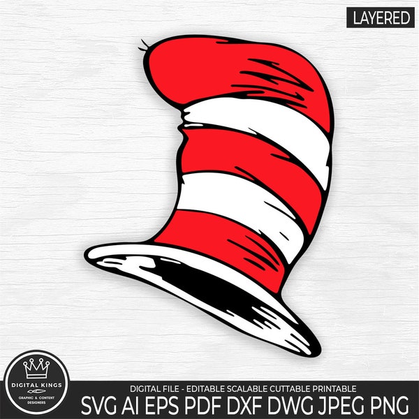 Cat Hat distressed Layered Svg Cat Hat Png Cat Hat Digital Vector Hat Stripe svg Hat Stripe Png Cat in the Hat Dr Seuss Read Across America