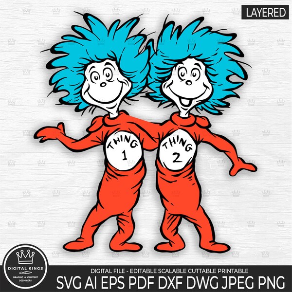 THING 1 svg THING 2 svg Layered body pack Thing 1 Thing 2 Png Thing Boy 1 Thing Boy 2 Digital file Thing Boy TSHIRT Cat in the Hat Dr Seuss
