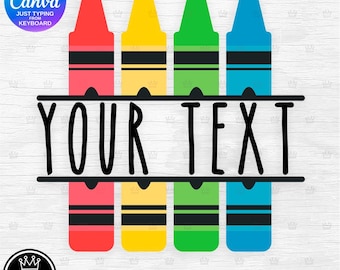 DIY CRAYON SCHOOL Monogram Easy editable text template for Canva Free version friendly Customize Personalize from keyboard Birthday Tshirt