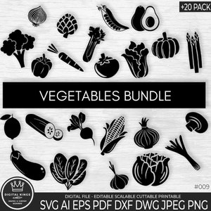 LOT DE LÉGUMES SVG, Clipart de légumes, légumes Png, Clipart végétarien, fichier vectoriel de légumes, végétalien dxf fichier coupe Cricut, usage Commercial