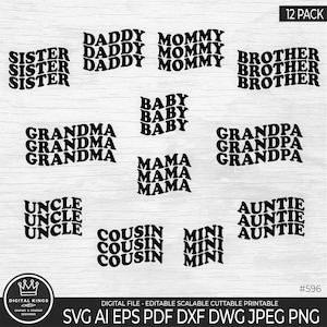 Familie golvend gestapeld Svg Pack mama golvend formulering familie groovy Svg familie Tshirt familie cadeau papa gestapeld formulering zus Baby Groovy script