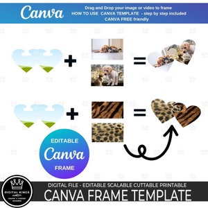 2 HEARTS PUZZLE Canva Frame Drag and Drop Love Portrait Canva frame Template Wedding Photo Free Canva Friendly Shower Family Commercial use