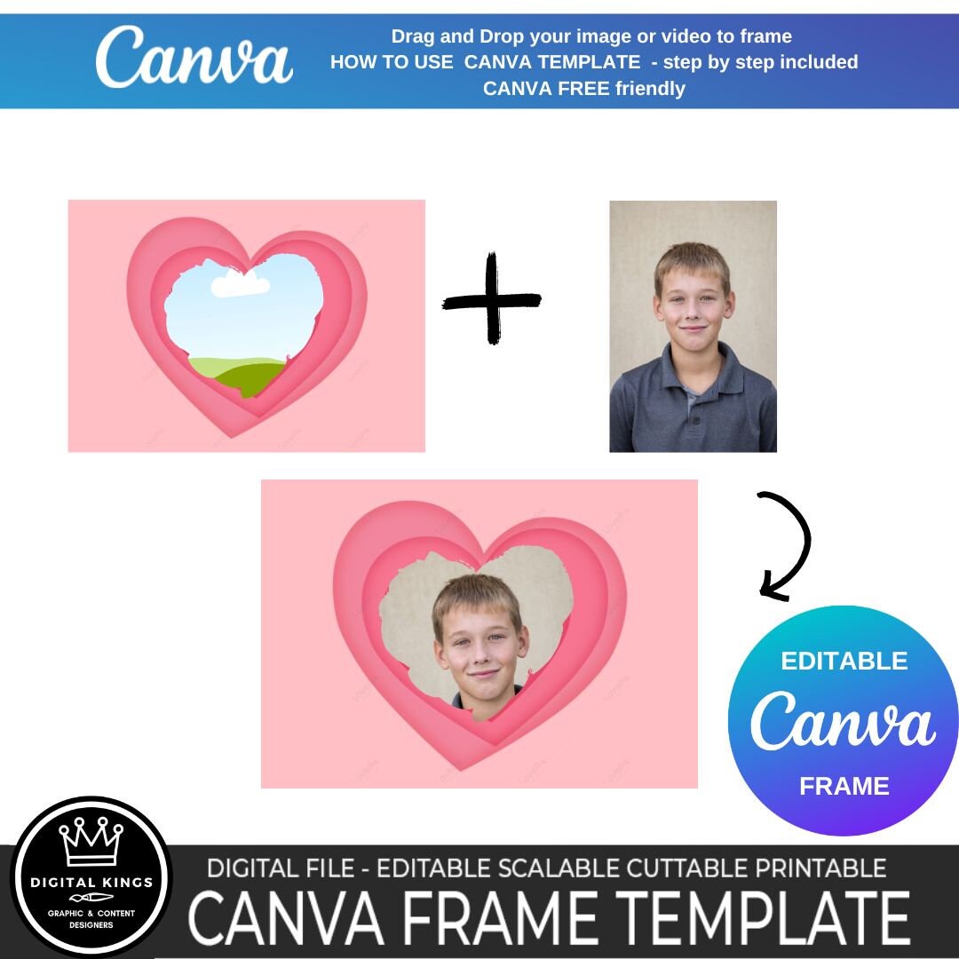 HEART Canva Frame Drag and Drop Love Portrait CANVA Template Wedding ...