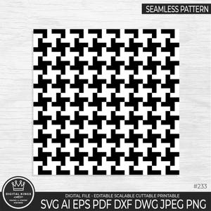 May include: Black and white seamless pattern with a geometric design. The pattern is made up of small squares that are arranged in a repeating pattern. The pattern is perfect for use in a variety of projects, such as fabric, wallpaper, and wrapping paper.