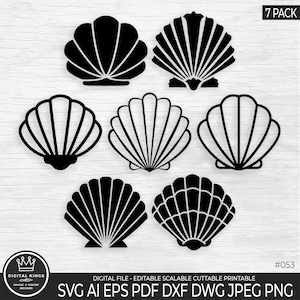 7 SEA SHELL Svg Bundle Sea Shell vector file Seashell Cricut Seashell outline Sea Beach Decor Marine Dxf digital Seashell Commercial Use 053
