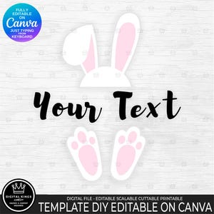 Bunny Split Monogram Baby Kaninchen Mädchen Junge DIY Einfach bearbeitbarer Text Canva kostenlose Version freundlich Personalisieren Sie über die Tastatur Zitat Name Kinderzimmer