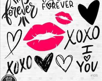 LOVE HEART Kuss Bundlempng ValentinstagsSvg, Liebe Zitat Clipart Png XoXo cut Datei Endlose Liebe Zusammen für immer Liebe Tshirt POD Kommerzielle Nutzung