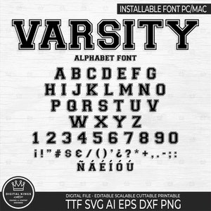 Varsity-Schriftart TTF, Varsity-Buchstaben SVG, Jersey-Schriftart svg, Sport-Alphabet, Sportschriftart, College-Schriftart, Universitäts-Schriftart svg Png DXF