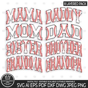 BÉISBOL Paquete en capas de la familia SVG, imágenes prediseñadas de la familia de béisbol, mamá de béisbol papá hermano hermana archivos de corte, familia de béisbol png abuela de béisbol