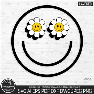 Daisy eye SMILE face svg Smiley FACE svg Spring face Png Clipart vector Cut File Cricut Smiley Trendy svg Groovy Emoji Commercial Use 1008