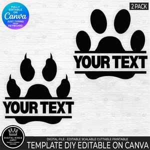 DIY DOG & CAT Paw Monogram Eenvoudig bewerkbare tekstsjabloon voor Canva Gratis versievriendelijk Personaliseer met het toetsenbord Puppy Kitty Id Decor