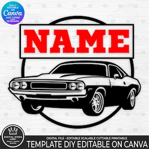 DIY Car Split Monogram Template for Canva free version friendly Customize UNLIMITED designs just using keyboard change Name Color Pattern