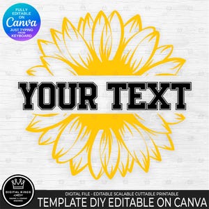Monogramma fai da te GIRASOLE Modello di testo facilmente modificabile Versione gratuita di Canva Personalizza Personalizza dalla tastiera Monogramma diviso girasole