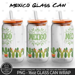 MEXICO full wrap PNG Libbey 16oz MEXICAN Cactus Otomi glass can png Mexican Cinco de Mayo Sublimation Cacti Mexican Cactus Suculent clipart