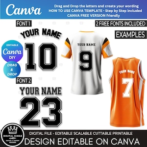 Modèle de numéros SPORT pour maillot Canva Lettres numérotées universitaires DIY Personnalisez votre maillot modifiable dans Canva par glisser-déposer