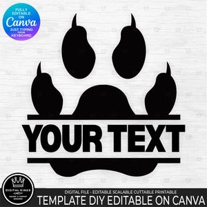 DIY CAT Paw Monogram Eenvoudig bewerkbare tekstsjabloon voor Canva Gratis versievriendelijk Personaliseer met het toetsenbord Puppy Kitty Id Memorial Deco