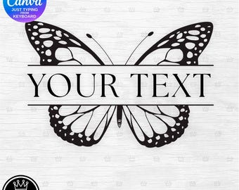 DIY Butterfly Split Monogram Easy editable text template for Canva Free version friendly Personalize using the keyboard Sublimation Printer