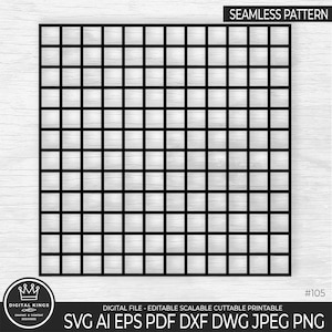 May include: A black and white seamless pattern featuring a grid of squares. The pattern is ideal for use in crafts, scrapbooking, and other creative projects.