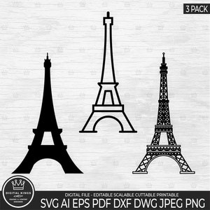 3 Tour Eiffel Svg pack Tour Eiffel Png Tour Eiffel cadre svg Tour Eiffel tshirt Tour Eiffel vecteur fichier numérique dxf Paris France dxf