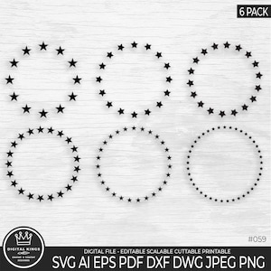 PAQUETE DE 6 CÍRCULOS DE ESTRELLAS SVG Círculo de estrellas patriótico Vector Círculo de estrellas CnC Corona de estrellas Clip Art Archivo de corte Círculo de estrellas Cricut Uso comercial 059