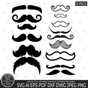 Mustache Svg file bundle, Mustaches Svg, Moustache Cutting File, Mustache clipart, Moustach svg, Mustache png Mustache Silhouette Cricut dxf