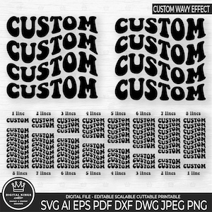 Texte ondulé personnalisé empilé SVG Texte ondulé rétro personnalisé Svg Lettres groovy personnalisées Police Wave Citation alphabet ondulé Fichiers Texte ondulé rétro personnalisé